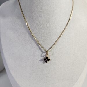 Black Flower Charm Necklace